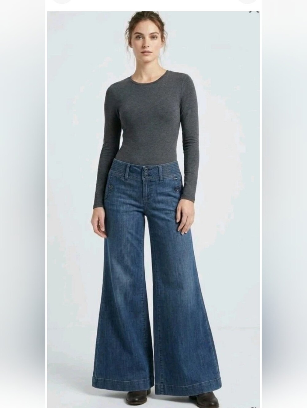 a.n.a Trousers Pants Wide Leg Chambray Mid Rise Cotton Dark Wash Jeans Y2k 10